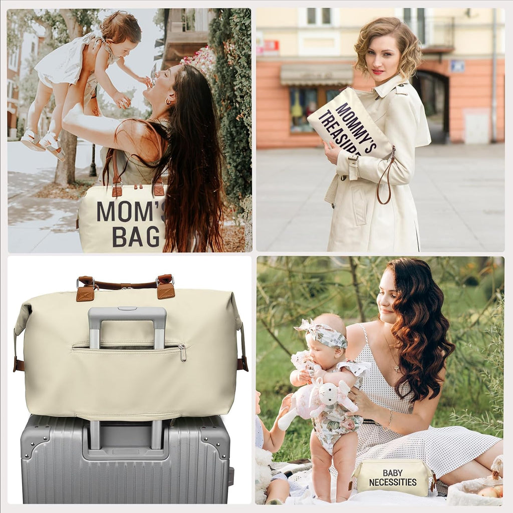 Diaper Bag Tote, Mommy Bag for Hospital, Large Capacity Waterproof Baby Bag for Mom Travel, Hospital Bag for Labor and Delivery with Baby Necessities Bag, Creamy White