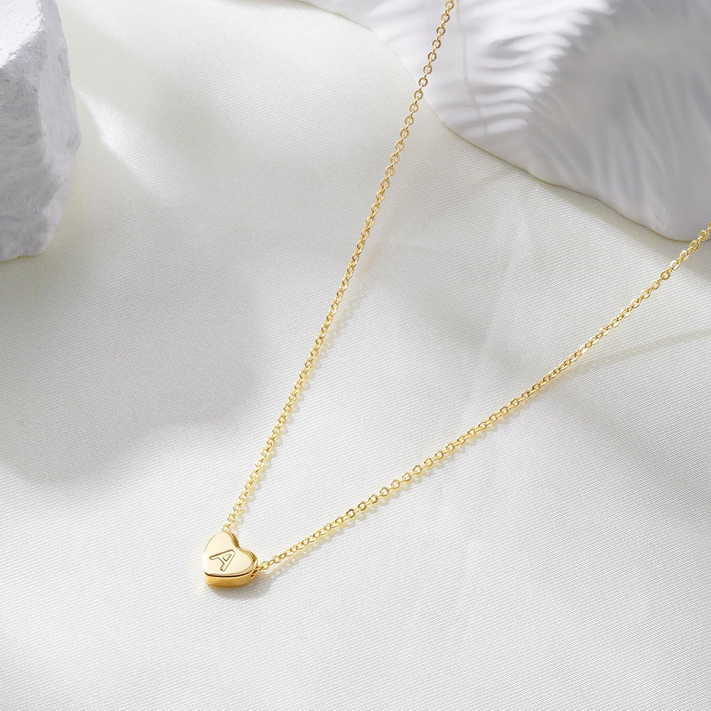 Easter Basket Stuffers for Kids Teen Girls - Dainty 14K Gold Plated Heart Initial A-Z Pendant Letter Heart Necklace Birthday Easter Gifts for Girls Teens Women