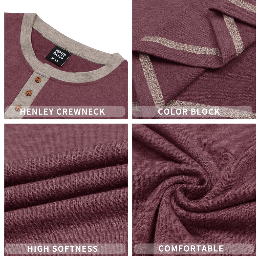 Crew Neck Henley Men Shirts Long Sleeve Shirts for Men Casual Color Block Tops