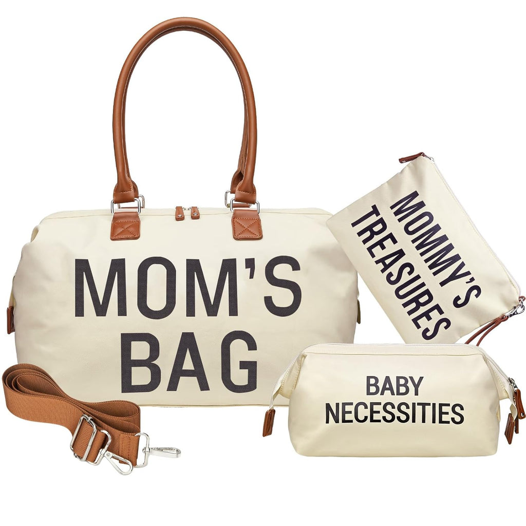 Diaper Bag Tote, Mommy Bag for Hospital, Large Capacity Waterproof Baby Bag for Mom Travel, Hospital Bag for Labor and Delivery with Baby Necessities Bag, Creamy White