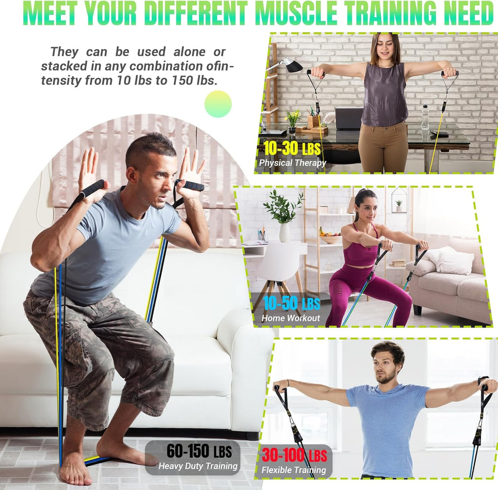 Resistance Bands Set with Handles, Exercise Bands Workout Bands Fitness Bands with Door Anchor, Legs Ankle Straps for Resistance Training，Physical Therapy，Home Gym Workout